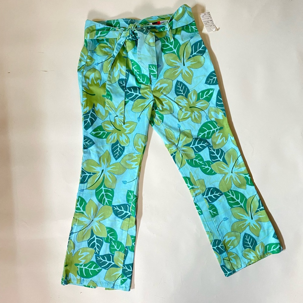 Vintage retro blue & green flared cropped pants